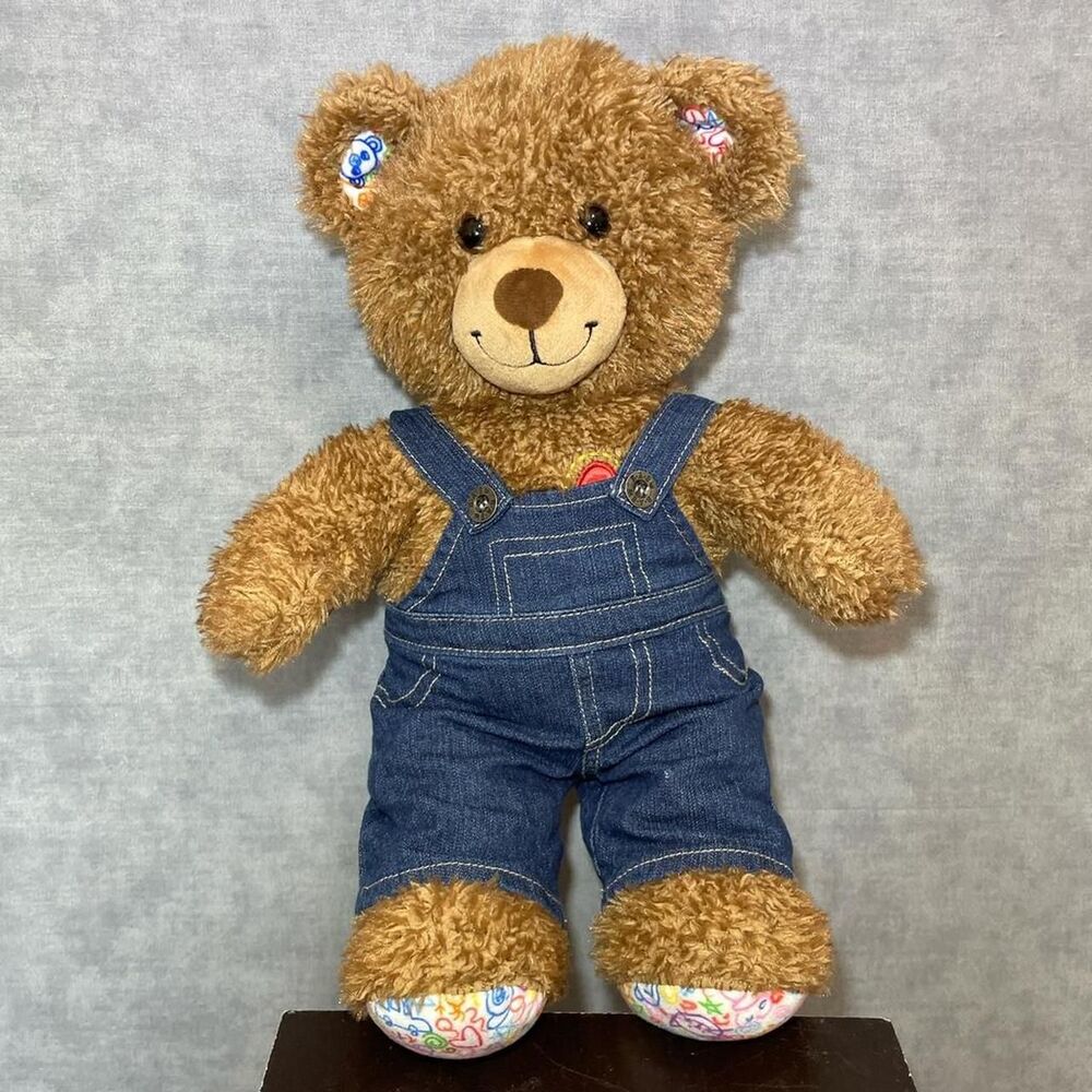 Build-A-Bear Brown Teddy Bear w/ Doodle Paws & Overalls.